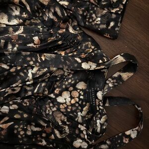 All Saints Toni Kettu Shirt Black Rose Gold Print Size 8
